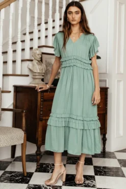 Willa Ruffle Dress In Seafoam