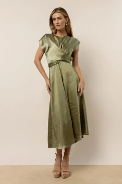 Rosalind Midi Dress In Moss