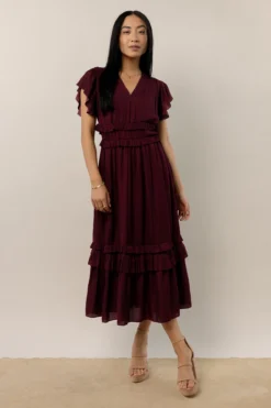 Willa Ruffle Dress In Burgundy