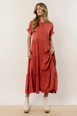 Amanda Tiered Dress In Terracotta