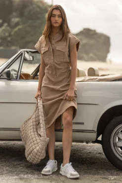 Caitlin Denim Dress In Tan