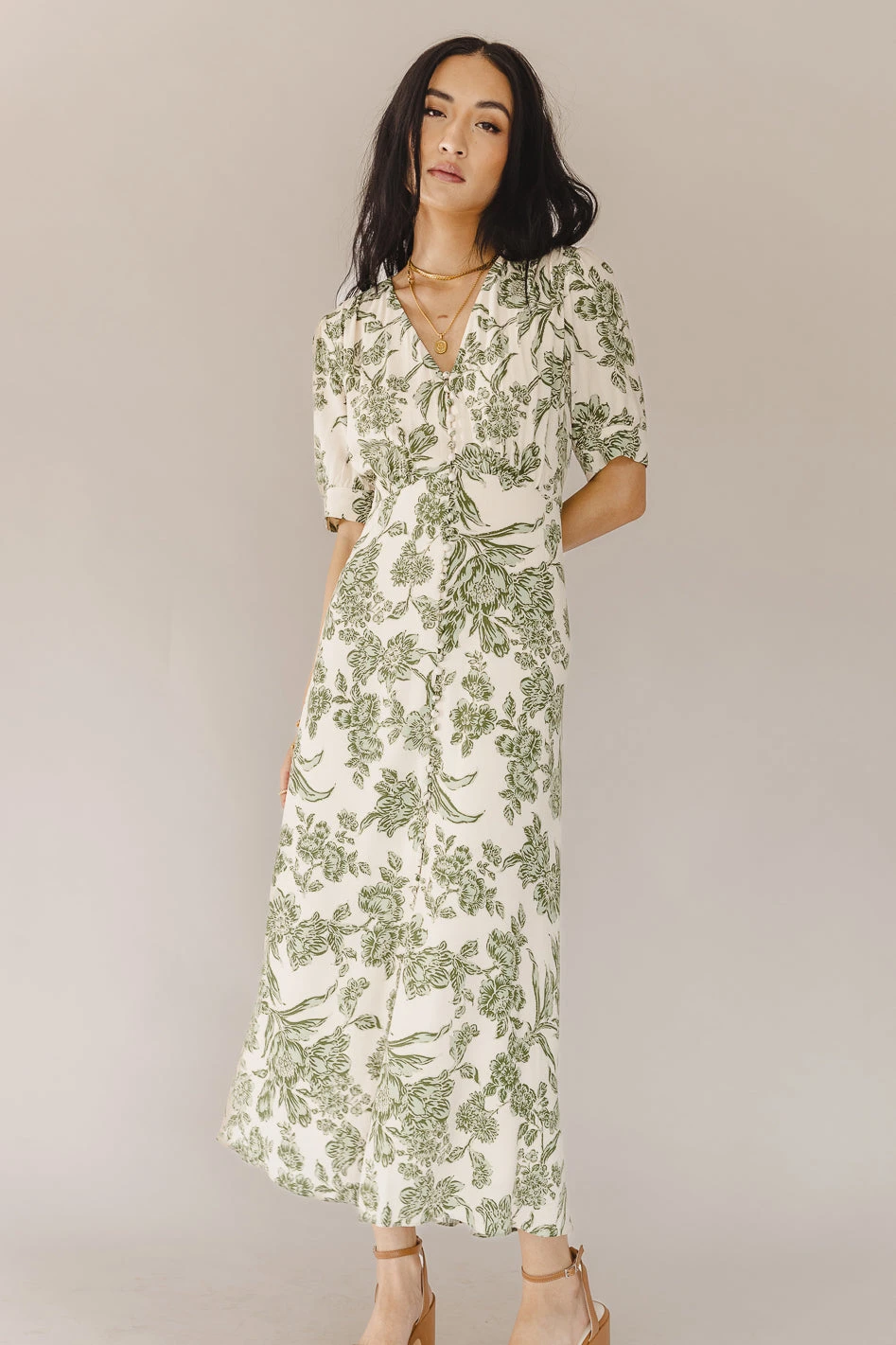 Lia Floral Midi Dress In Sage - Image 5