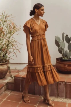Willa Ruffle Dress In Camel