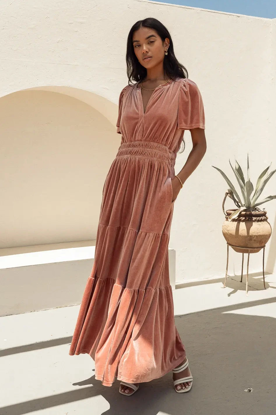 Marlowe Velvet Dress In Blush - Image 3