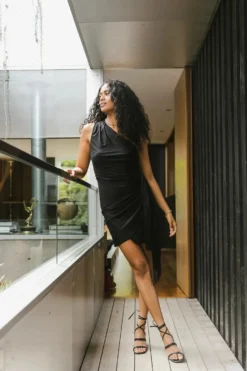 Audria Fringe Mini Dress In Black - FINAL SALE