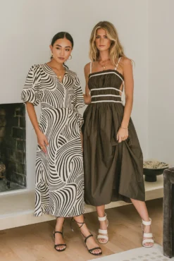 Brylie Tie Midi Dress In Brown - FINAL SALE