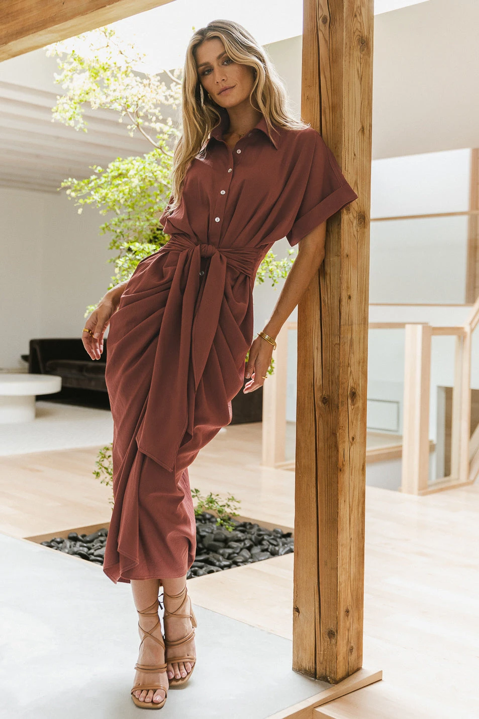 Brynlee Ruched Dress In Clay