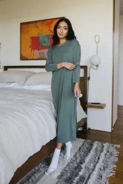 Long Sleeve T-Shirt Dress In Sage