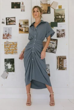 Brynlee Ruched Dress In Blue