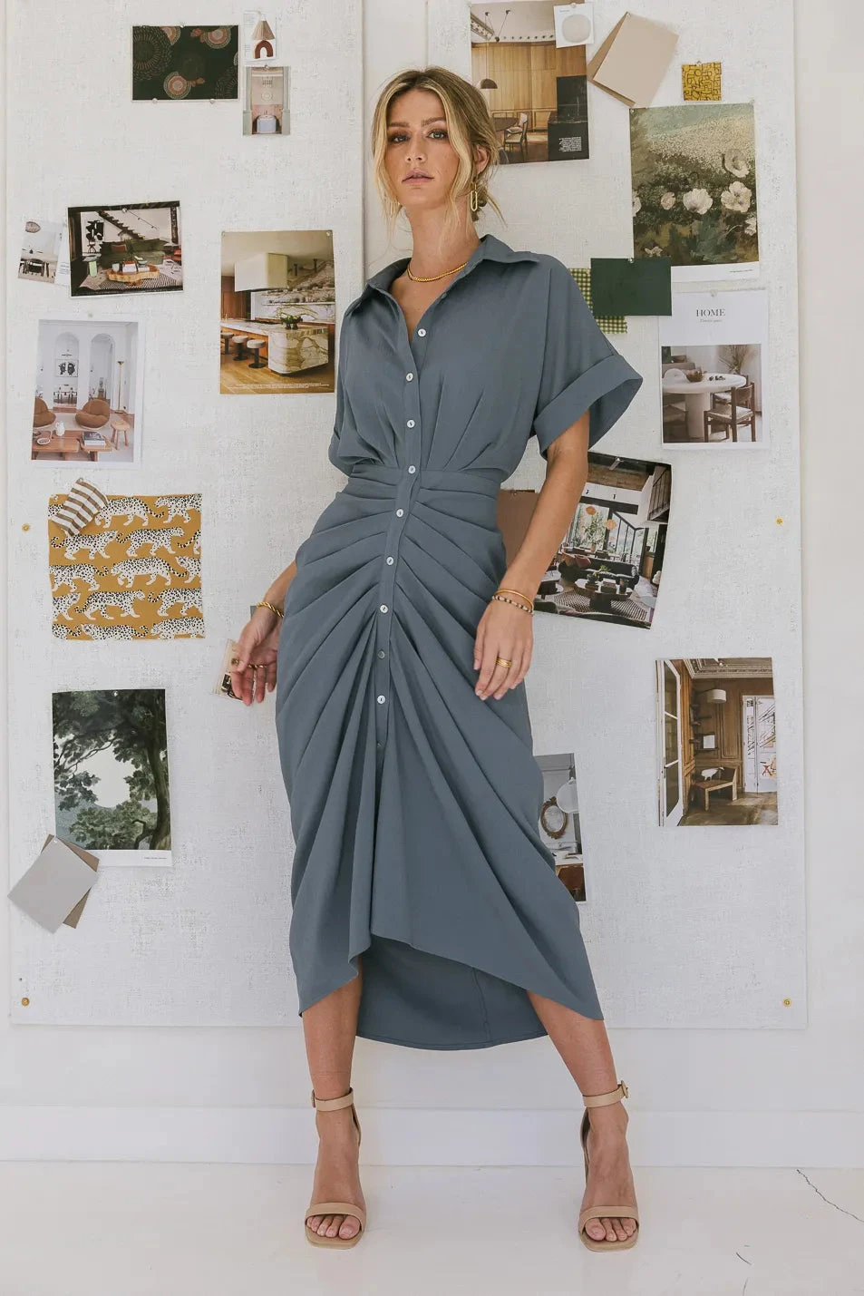 Brynlee Ruched Dress In Blue