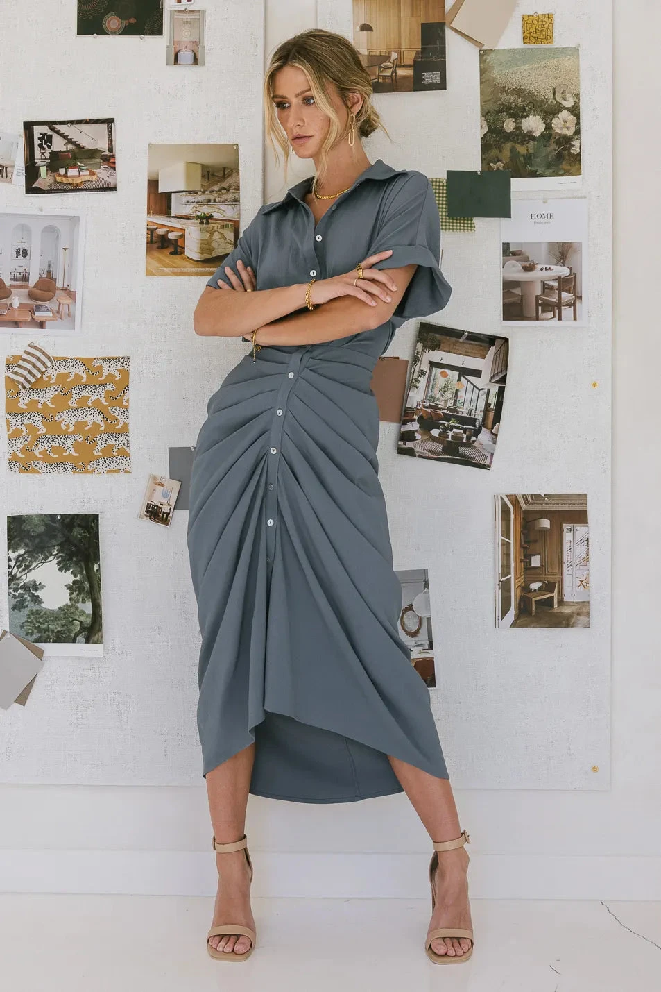 Brynlee Ruched Dress In Blue - Image 3