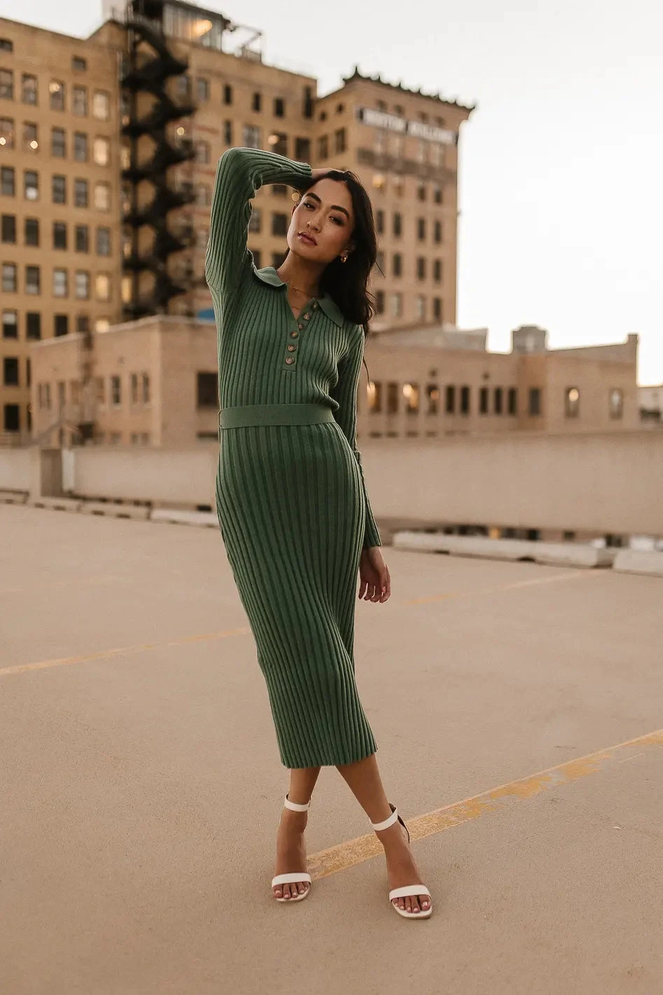 Carden Ribbed Midi Dress In Green - Image 2
