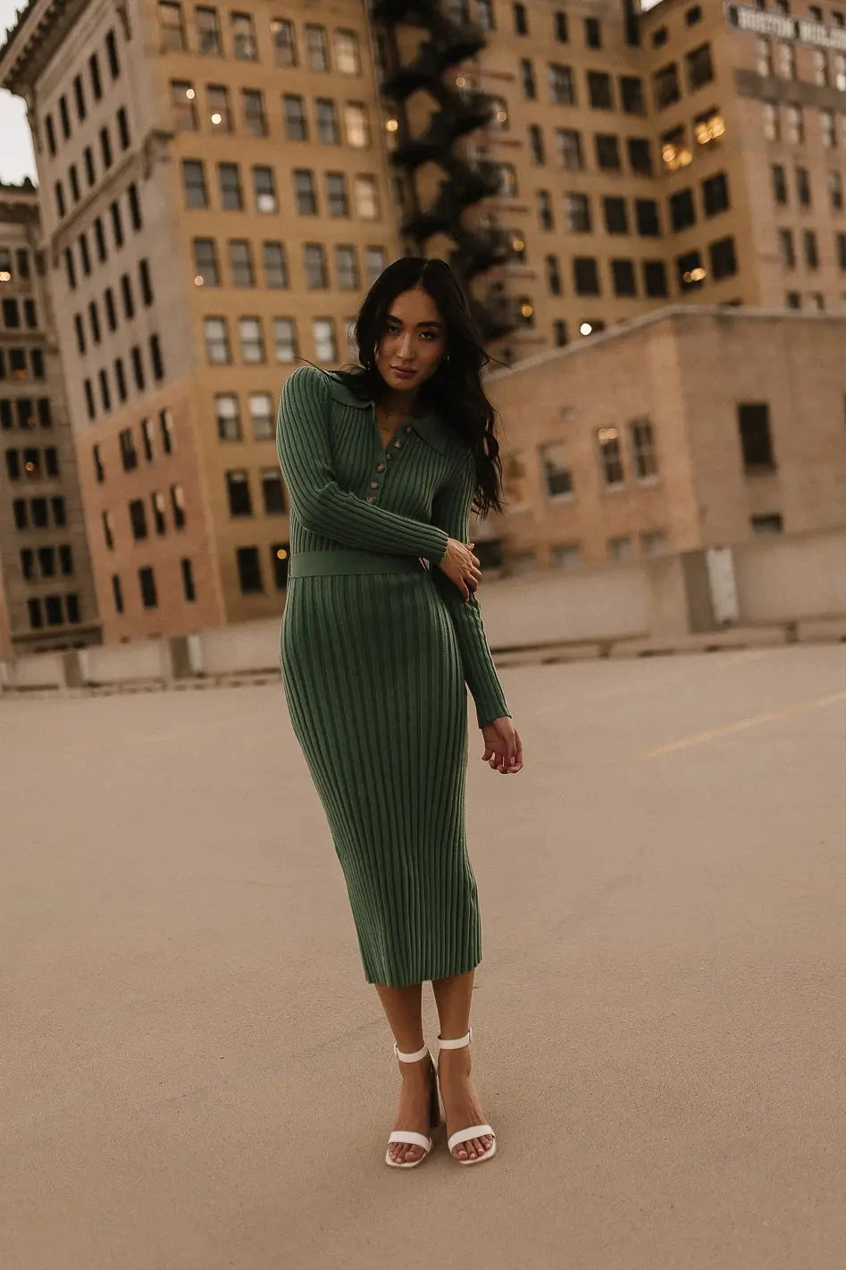 Carden Ribbed Midi Dress In Green - Image 5