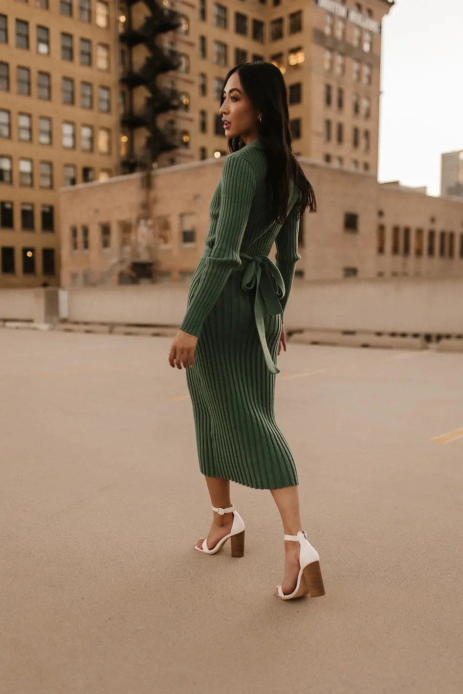 Carden Ribbed Midi Dress In Green - Image 3