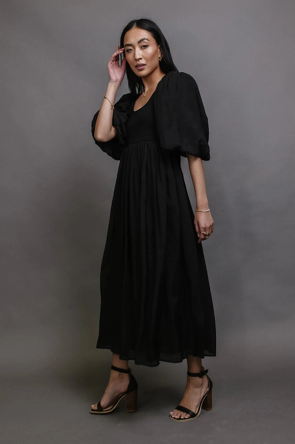 Juliet Puff Sleeve Dress In Black - Image 3