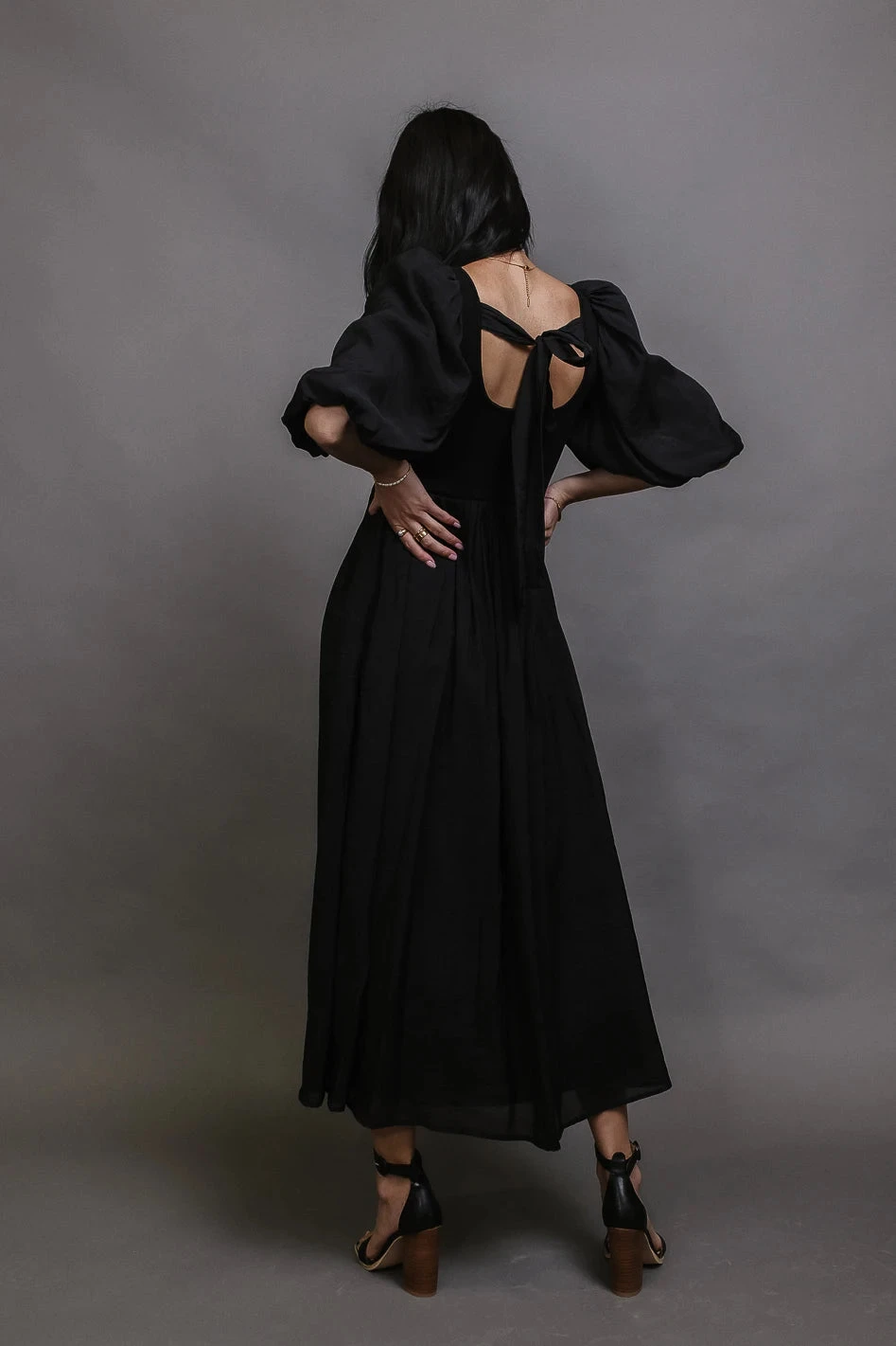 Juliet Puff Sleeve Dress In Black - Image 2