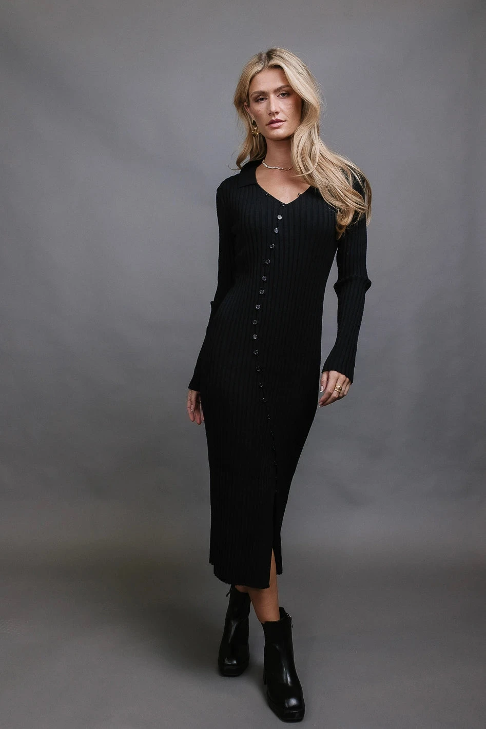 Larissa Ribbed Dress In Black - Image 3