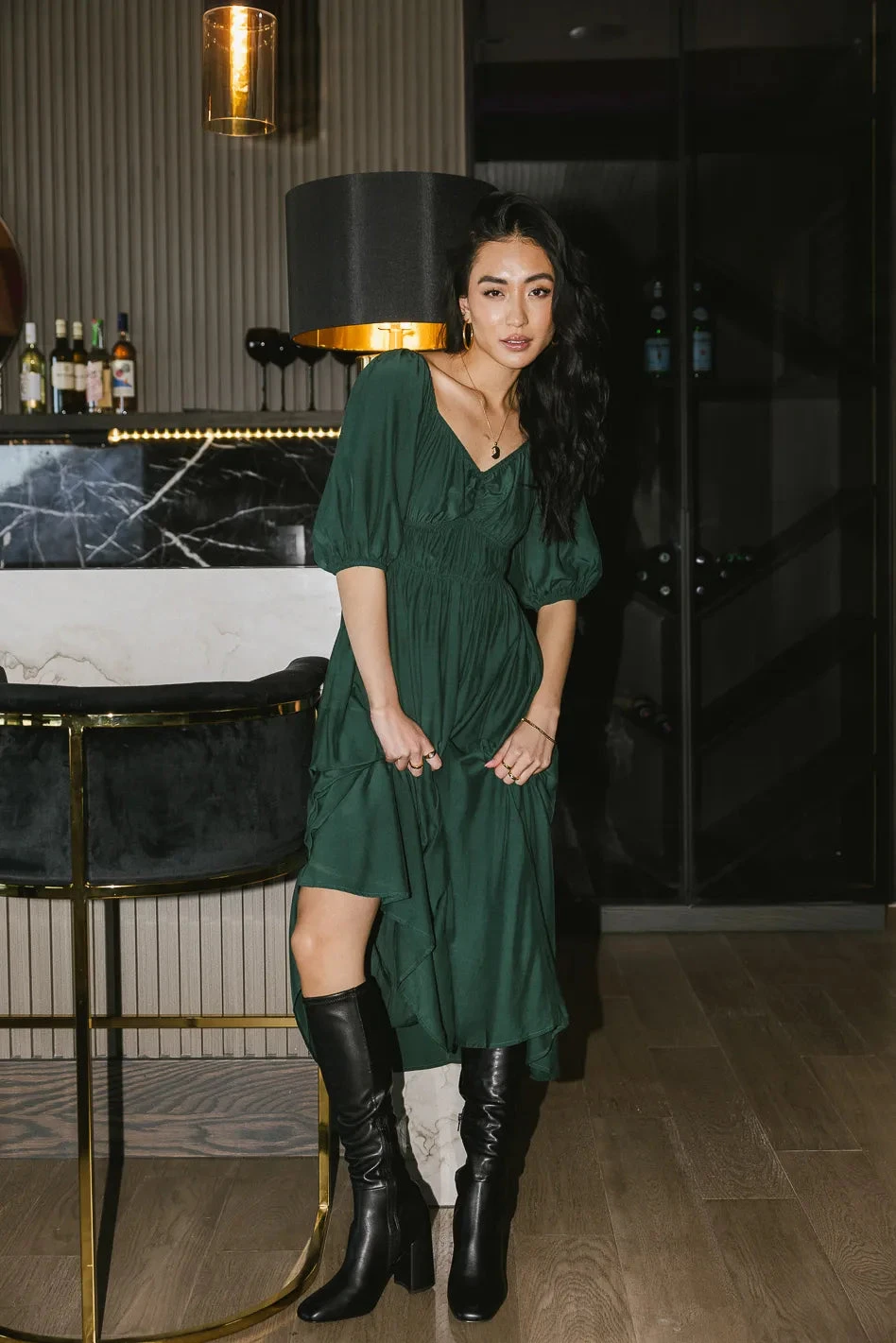 Addison Puff Sleeve Dress In Green - Image 3