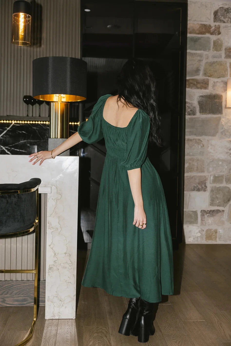 Addison Puff Sleeve Dress In Green - Image 4