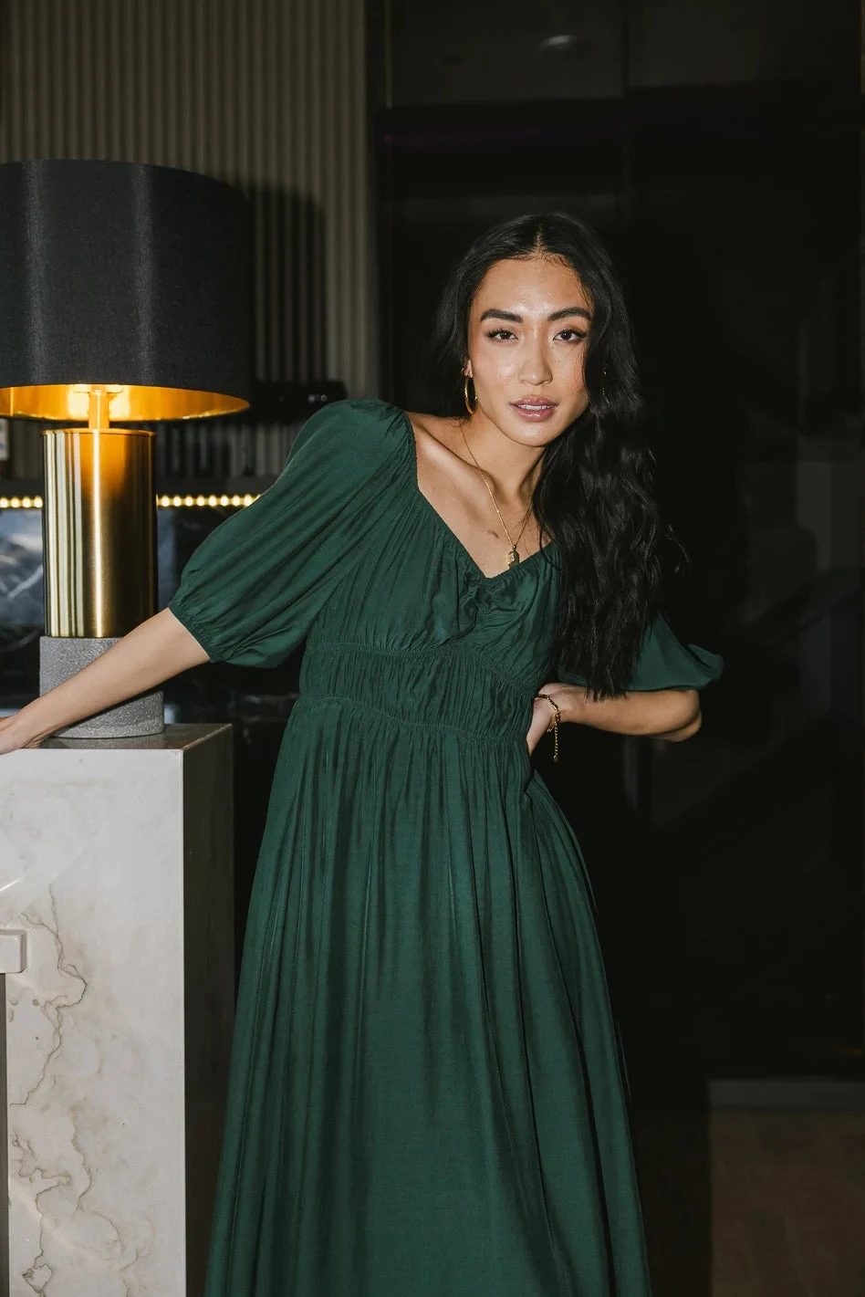 Addison Puff Sleeve Dress In Green - Image 2