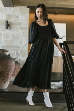 Juliet Puff Sleeve Dress In Black