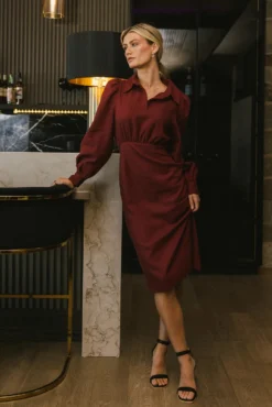 Catalina Collared Dress In Burgundy