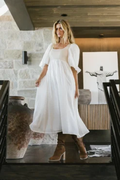 Juliet Puff Sleeve Dress In Natural