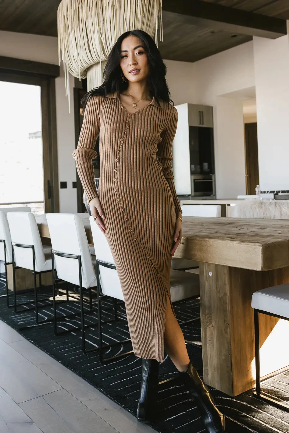 Larissa Ribbed Dress In Camel
