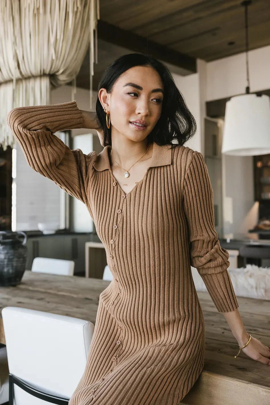 Larissa Ribbed Dress In Camel - Image 2