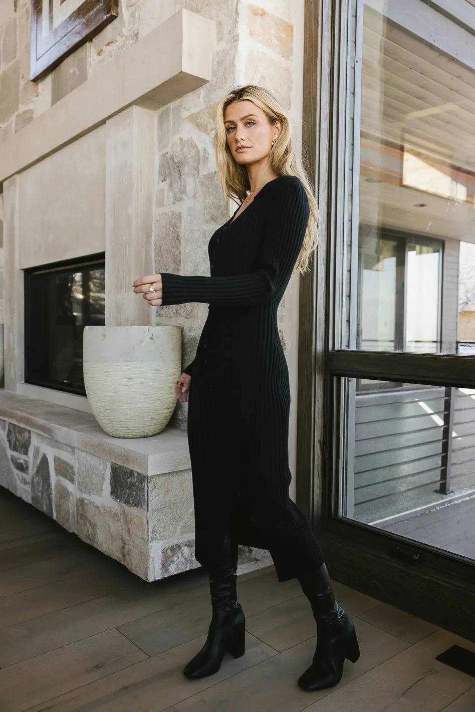 Larissa Ribbed Dress In Black - Image 2