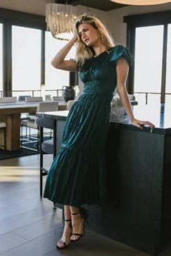 Julianne Pleated Dress In Teal
