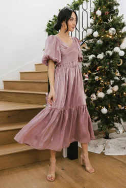 Samara Puff Sleeve Dress In Mauve