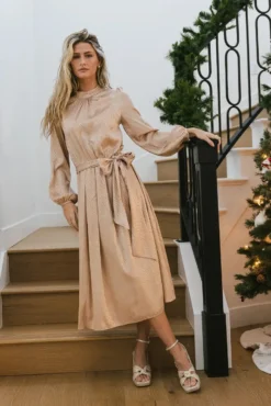 Ariana Zebra Midi Dress In Champagne