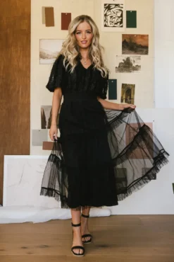 Padme Mesh Midi Dress In Black