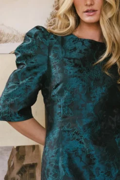 Kaylee Brocade Dress In Teal