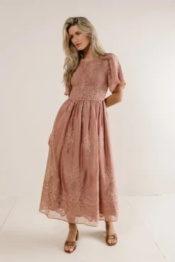 Alora Embroidered Dress In Dusty Rose