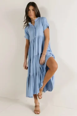 Amanda Tiered Dress In Blue