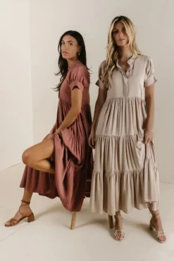 Amanda Tiered Dress In Tan
