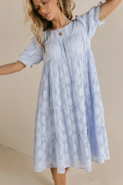 Karli Tiered Midi Dress In Blue