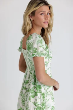 Leaf Printed Midi Dress