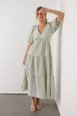 Haleigh Gingham Dress In Sage