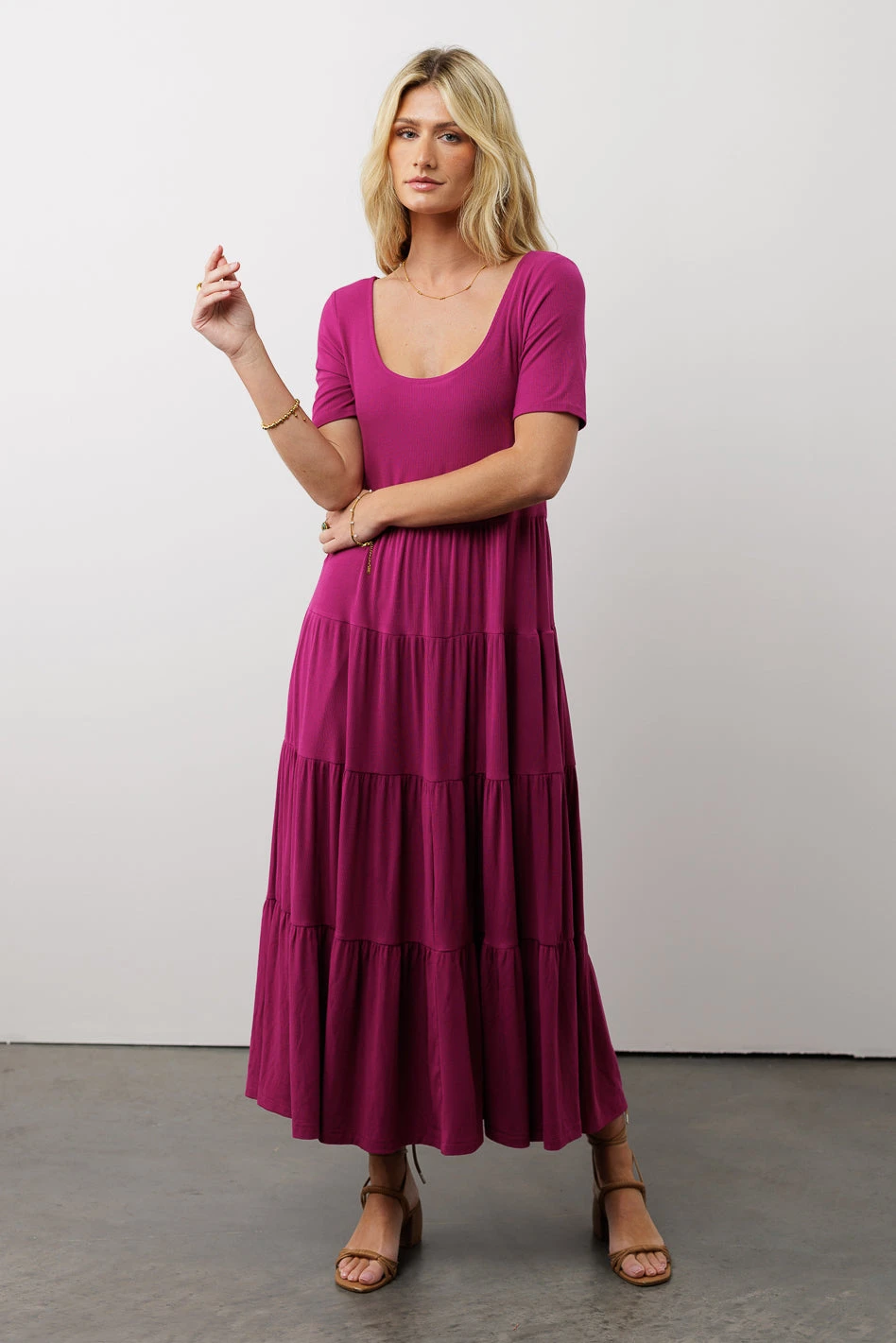 McKayla Tiered Dress In Magenta - Image 3