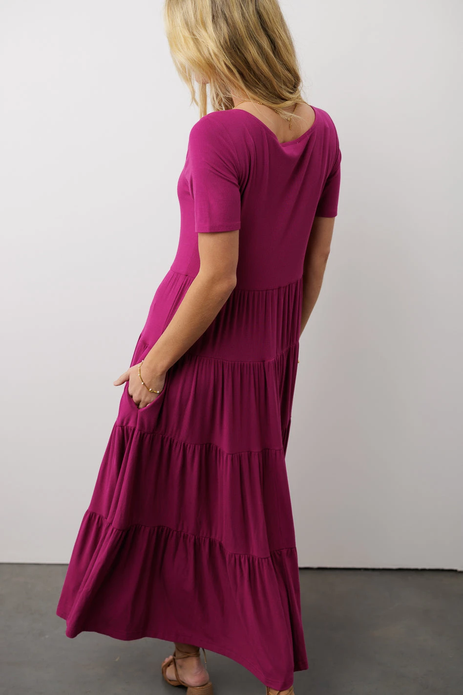 McKayla Tiered Dress In Magenta - Image 4