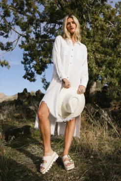Winnie Button Up Dress In White