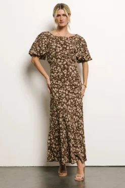 Zuri Floral Dress In Mocha