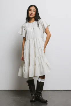 Neve Textured Midi Dress In Ivory