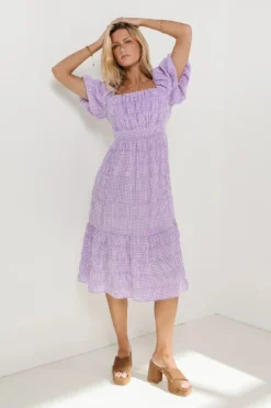 Laney Gingham Dress In Lavender