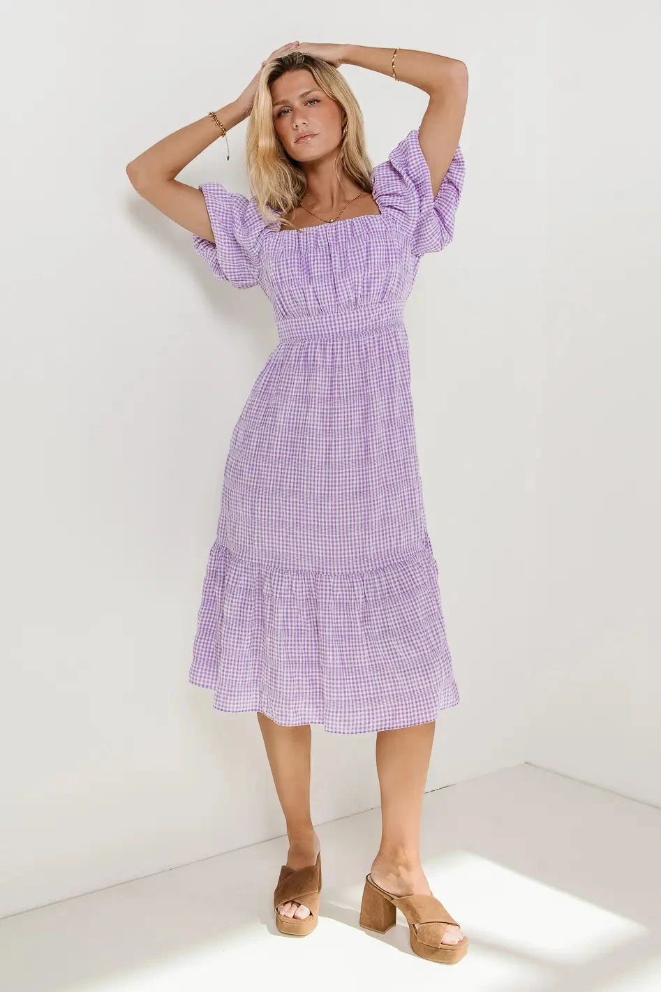 Laney Gingham Dress In Lavender