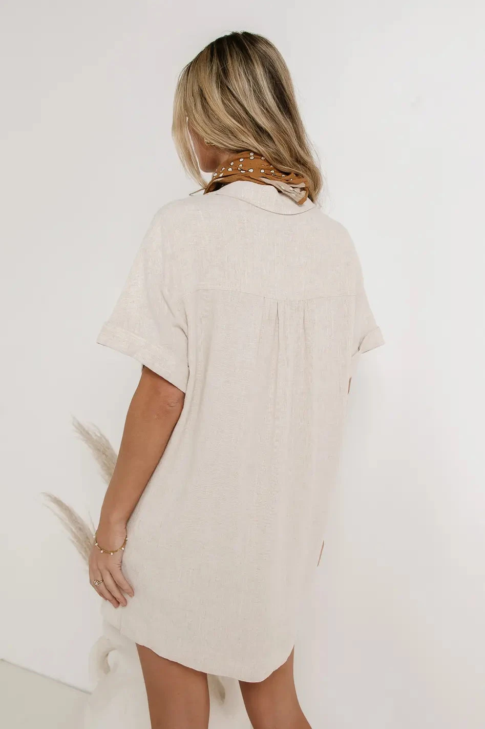 Button Up Mini Dress In Oatmeal - Image 4