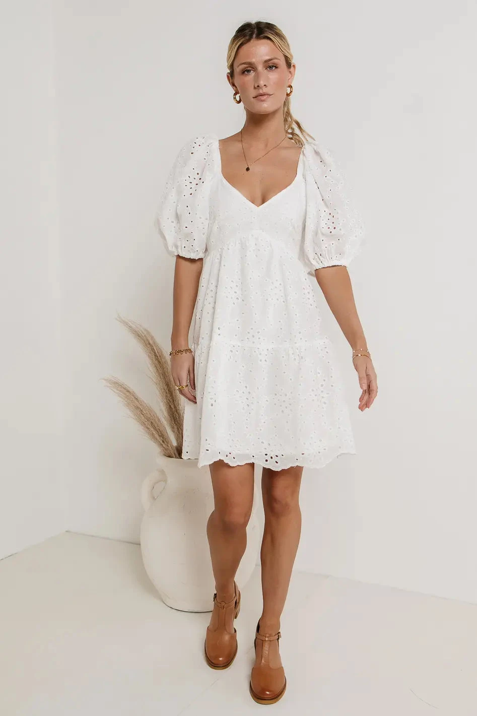 Jaime Eyelet Mini Dress In White - Image 5